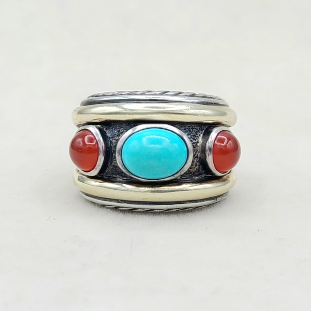 David Yurman Renaissance Ring With Turquoise Carnelian And Gold